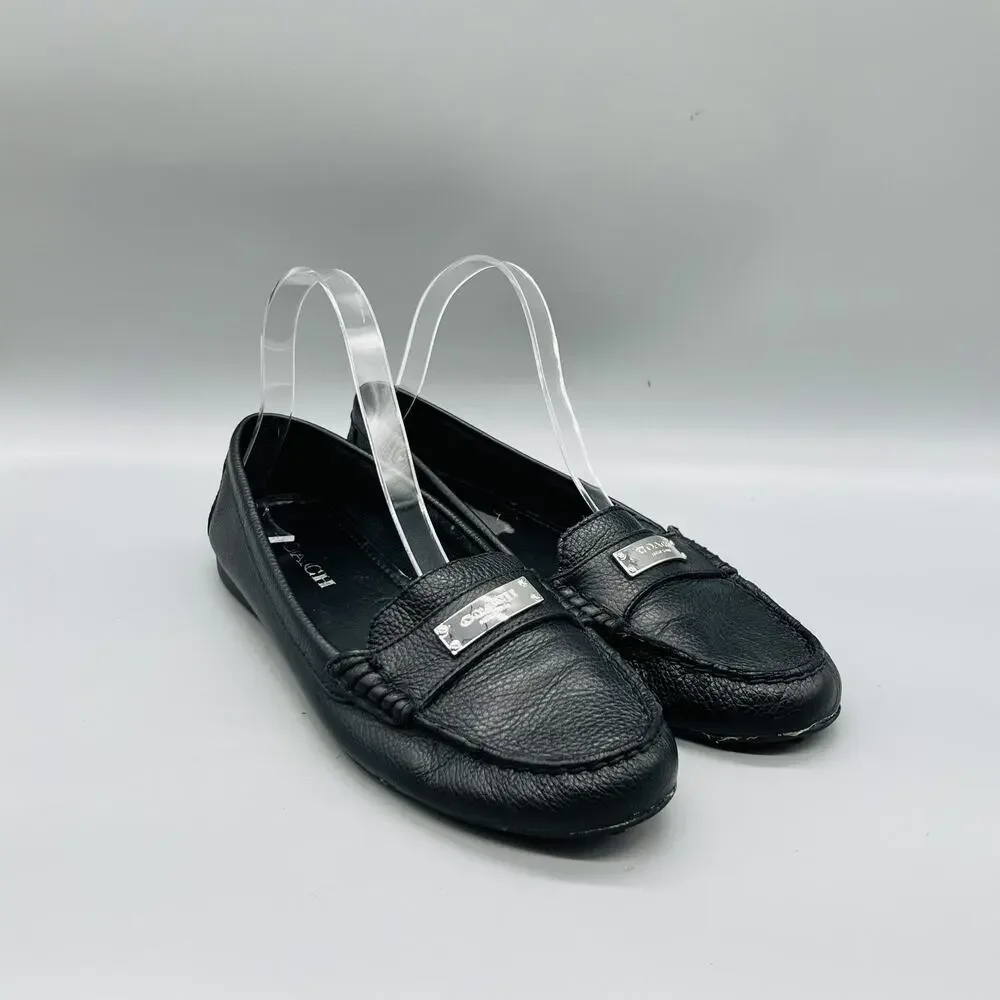 Coach Shoes Womens 8.5 Black Leather Fredrica Driving Loafer Flats Slip On Logo